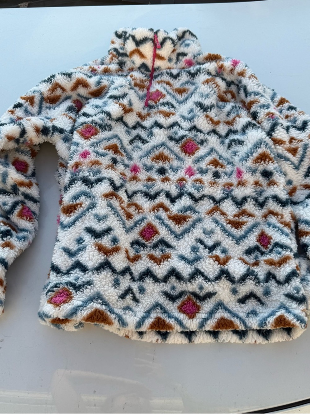 Eddie Bauer 1/4 Zip Fleece Pullover Women’s Size L Aztec Geometric Print Soft